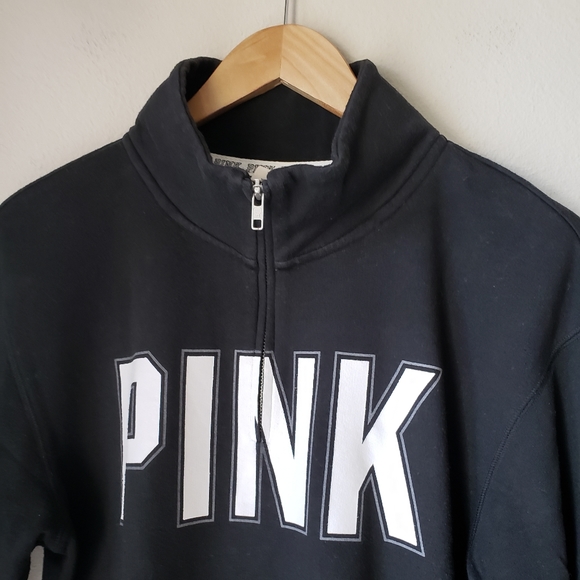PINK | Quarter Zip Mock Neck Fold Down Collar Pullover Sweatshirt Black XS - Picture 5 of 9